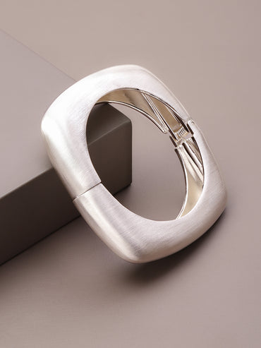 Rubans Voguish Rhodium Plated Matte Geometric Statement Bold Modern Jewellery Bracelet