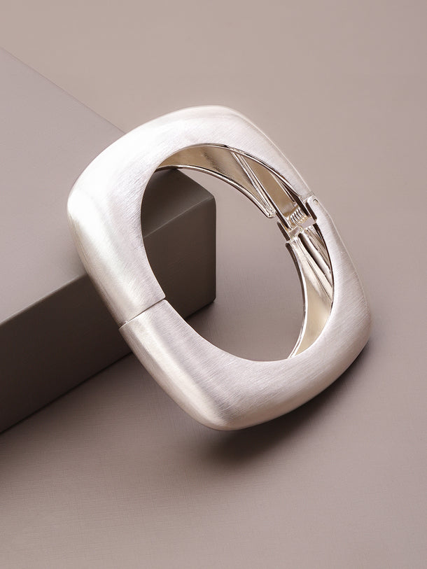 Rubans Voguish Rhodium Plated Matte Geometric Statement Bold Modern Jewellery Bracelet