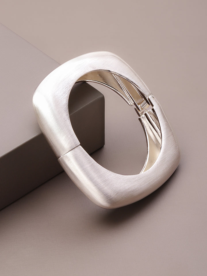 Rubans Voguish Rhodium Plated Matte Geometric Statement Bold Modern Jewellery Bracelet