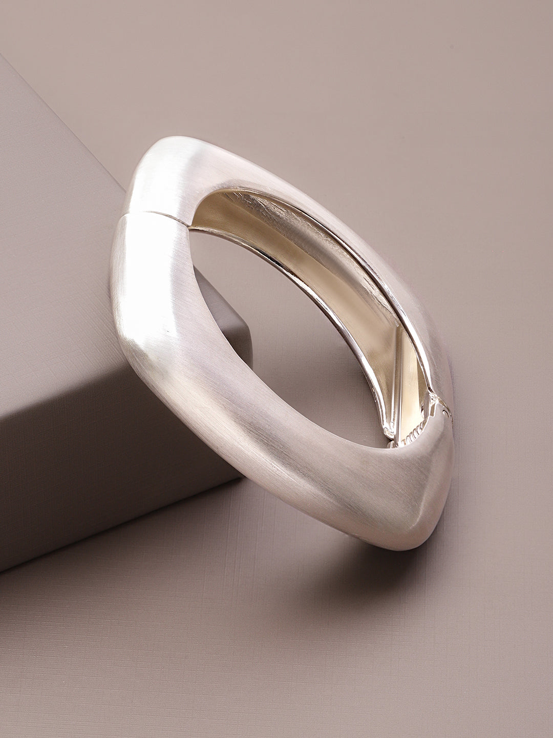 Rubans Voguish Rhodium Plated Matte Geometric Statement Bold Modern Jewellery Bracelet