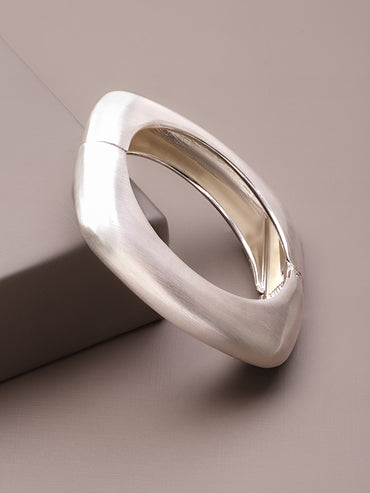 Rubans Voguish Rhodium Plated Matte Geometric Statement Bold Modern Jewellery Bracelet