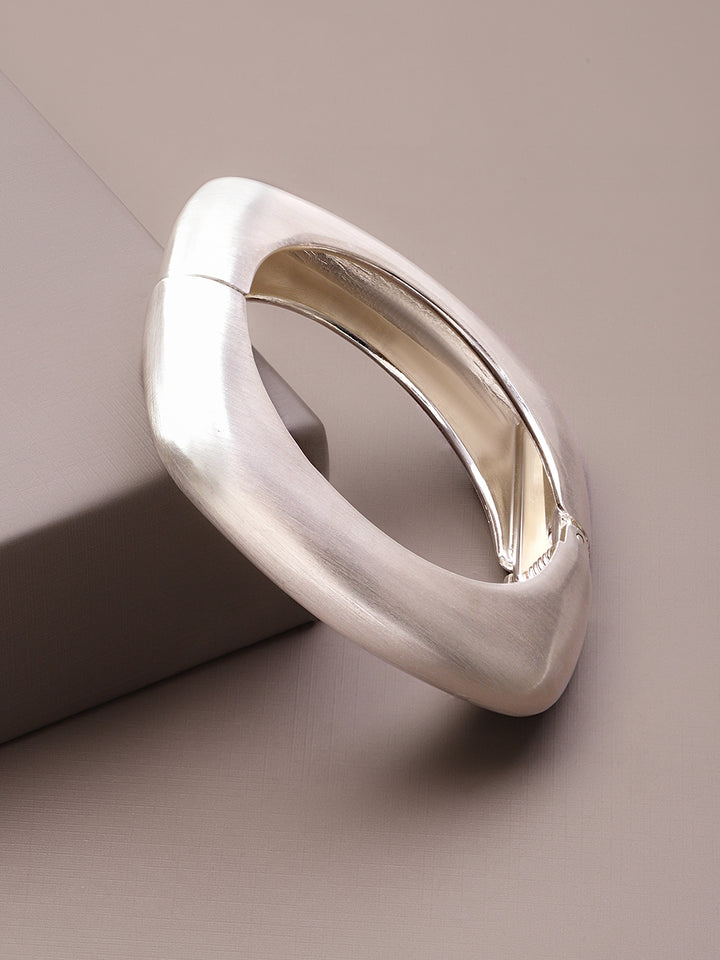 Rubans Voguish Rhodium Plated Matte Geometric Statement Bold Modern Jewellery Bracelet