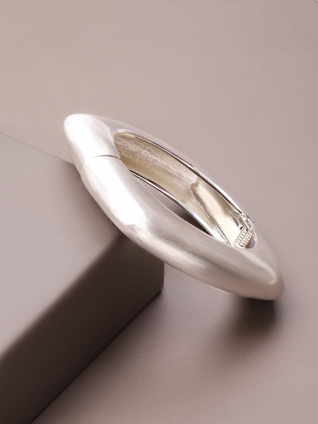 Rubans Voguish Rhodium Plated Matte Geometric Statement Bold Modern Jewellery Bracelet