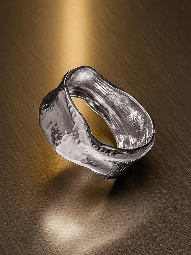 Rubans Voguish Rhodium-Plated Brass Sculpted Hammered Design Statement Bracelet