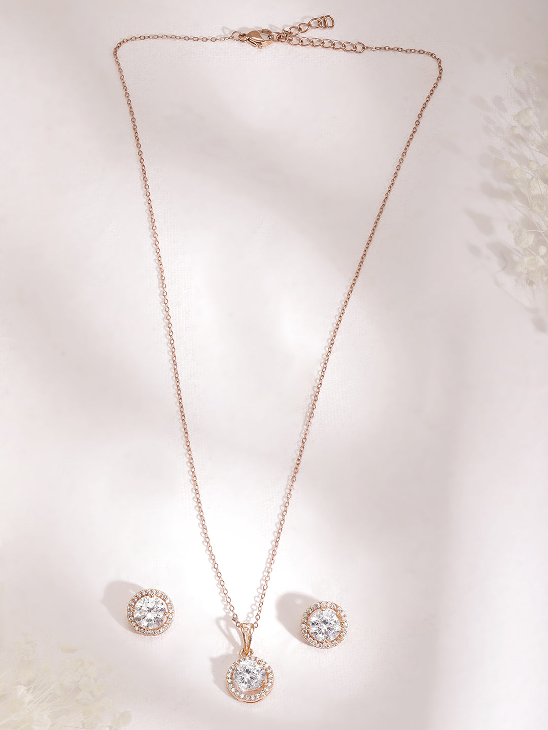 Gold Floral Necklace Set In American Diamond Zirconia