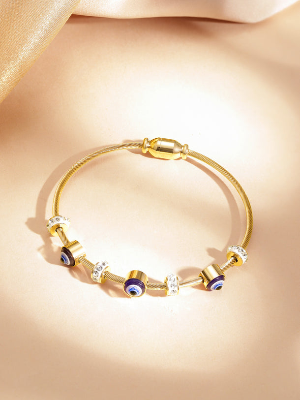 18K Gold-Plated Stainless Steel Tarnish-Free Waterproof Demi-Fine CZ Studded Evil Eye Charm Bracelet