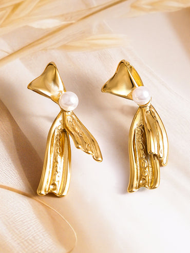 Demi Fine Golden Pearl Bow Earrings