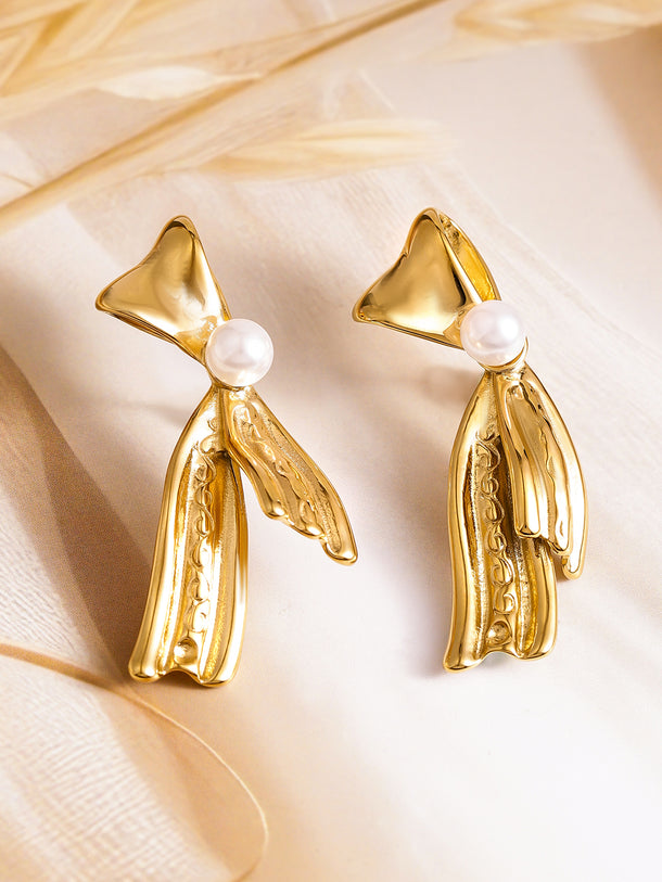 Demi Fine Golden Pearl Bow Earrings