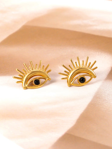 18K Gold Plated Stainless Steel Tarnish-Free Waterproof Evil Eye Stud Earrings