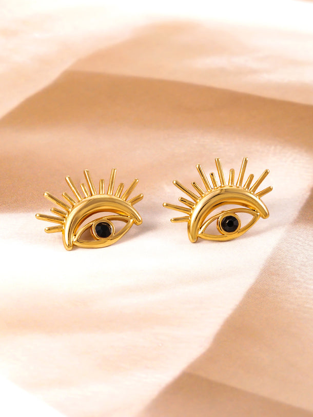 18K Gold Plated Stainless Steel Tarnish-Free Waterproof Evil Eye Stud Earrings