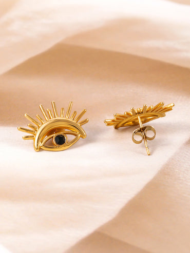 18K Gold Plated Stainless Steel Tarnish-Free Waterproof Evil Eye Stud Earrings