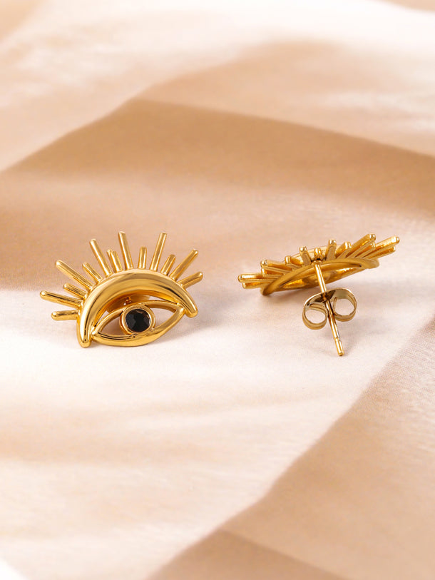 18K Gold Plated Stainless Steel Tarnish-Free Waterproof Evil Eye Stud Earrings