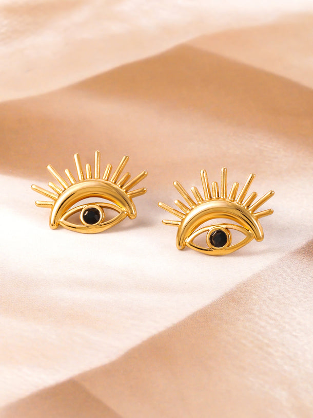 18K Gold Plated Stainless Steel Tarnish-Free Waterproof Evil Eye Stud Earrings