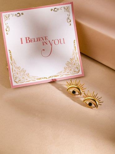 18K Gold Plated Stainless Steel Tarnish-Free Waterproof Evil Eye Stud Earrings