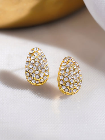 Rubans Voguish 18K Gold-Plated Teardrop Crystal Stone Minimal Stud Earrings