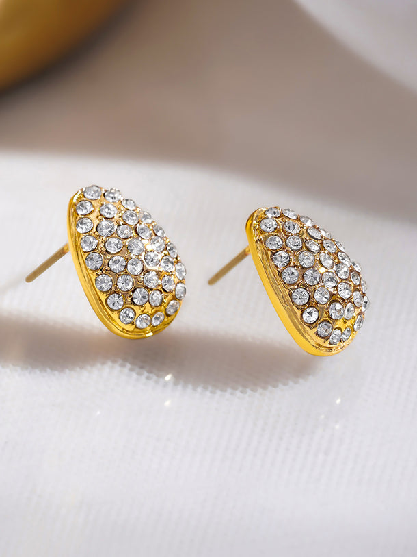 Rubans Voguish 18K Gold-Plated Teardrop Crystal Stone Minimal Stud Earrings