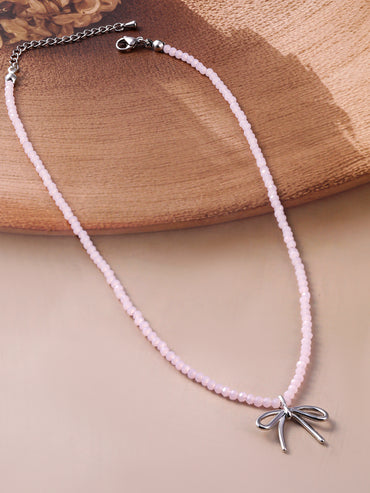 Soft Pink Necklace with Cute Bow
