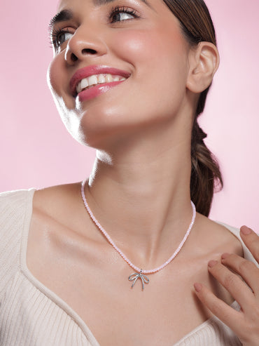 Soft Pink Necklace with Cute Bow
