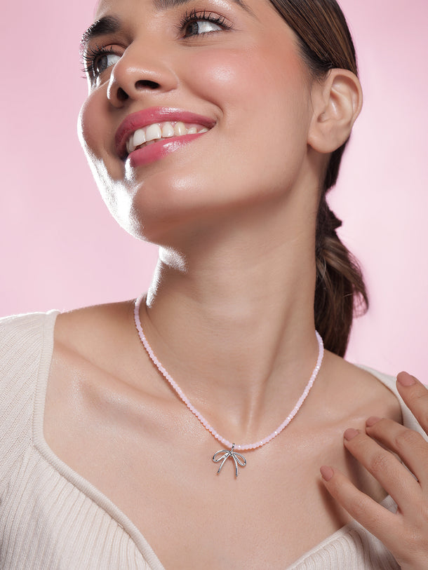 Soft Pink Necklace with Cute Bow