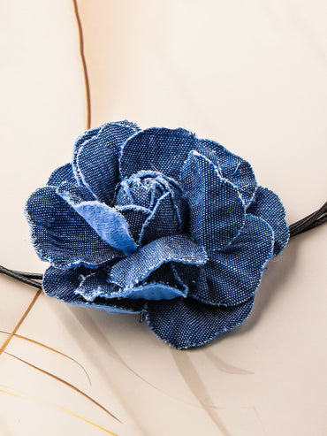 Blue Flower Accent Black Cord Choker Set