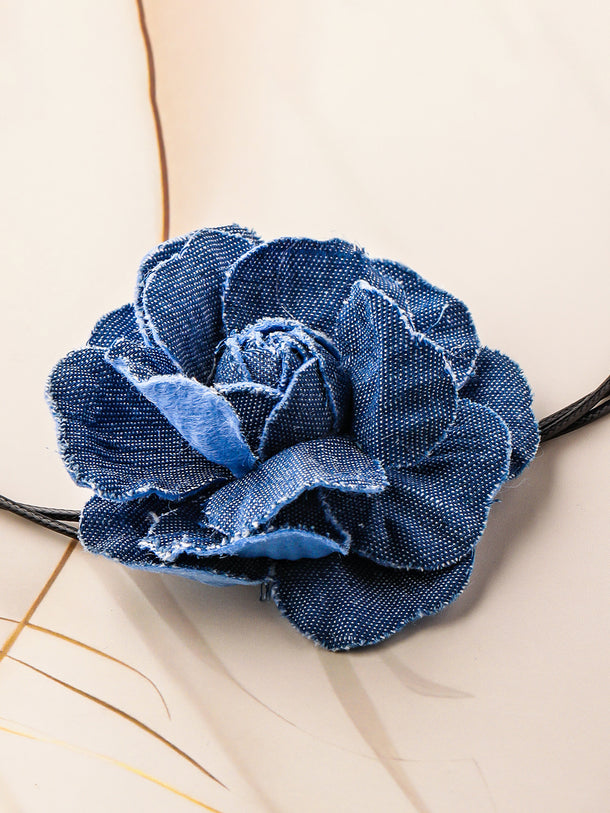 Blue Flower Accent Black Cord Choker Set