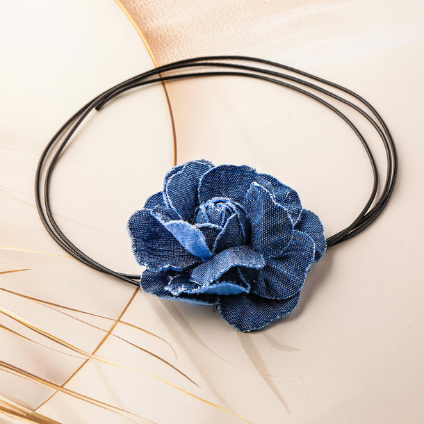 Blue Flower Accent Black Cord Choker Set