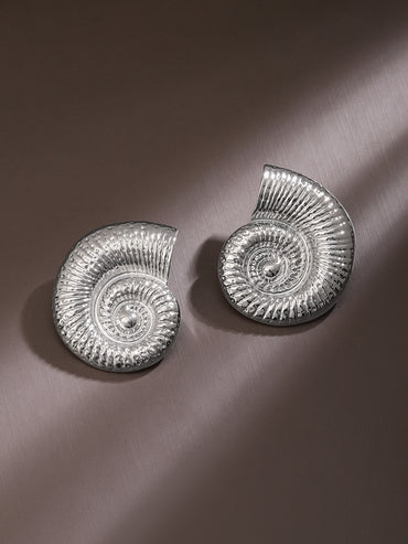 Gleaming Spiral Silver Shell Studs