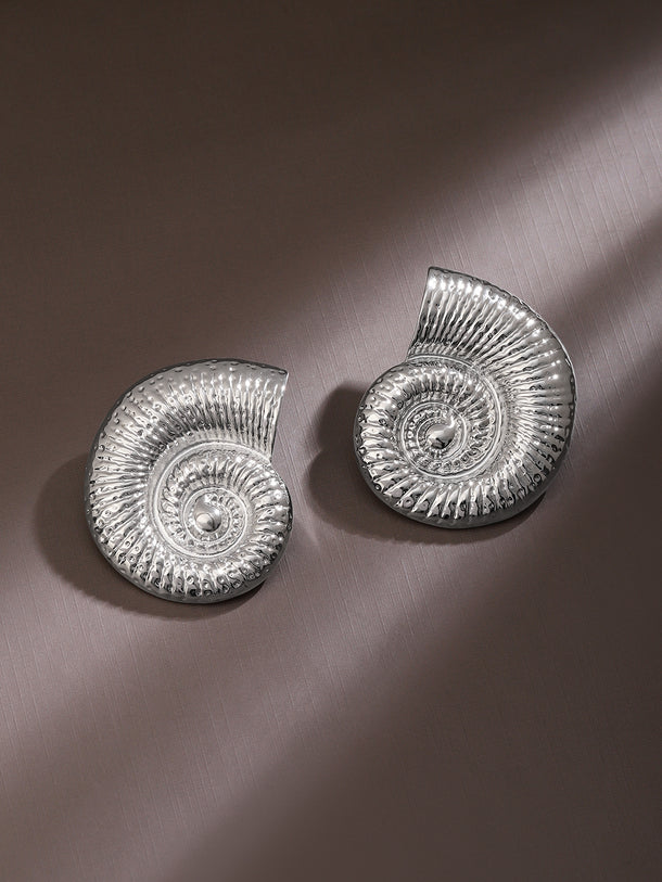 Gleaming Spiral Silver Shell Studs