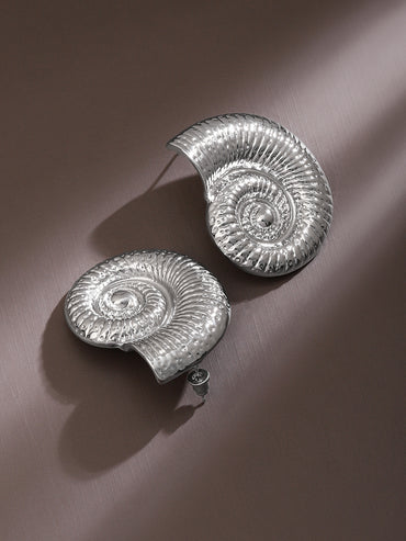 Gleaming Spiral Silver Shell Studs