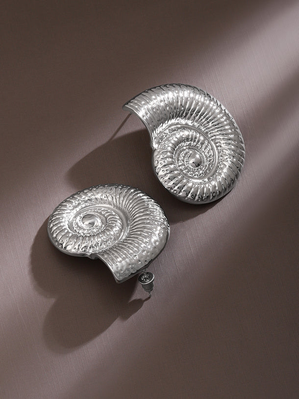 Gleaming Spiral Silver Shell Studs