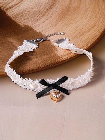 Heart Motif Pink Lace Choker Set