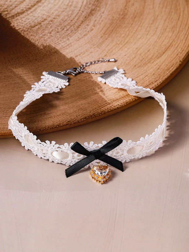Heart Motif Pink Lace Choker Set