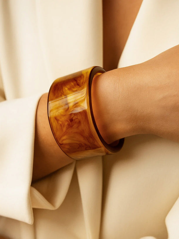 Amber Marbel Finish Resin Cuff Bracelet