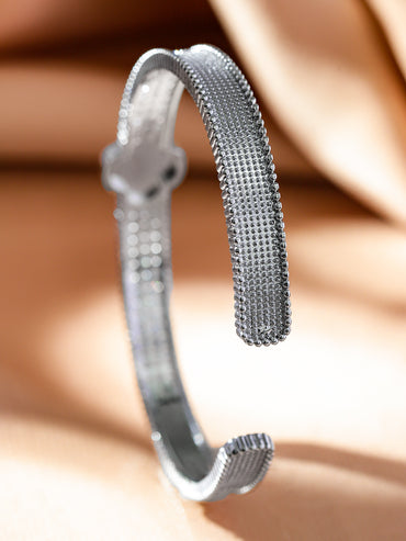 Rubans Rhodium-Plated Evil Eye Cuff Bracelet with Cubic Zirconia Detailing