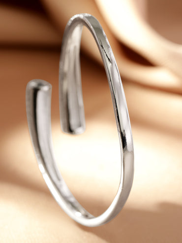 Rubans Voguish Rhodium-Plated Open Cuff Bracelet with Cubic Zirconia Detailing