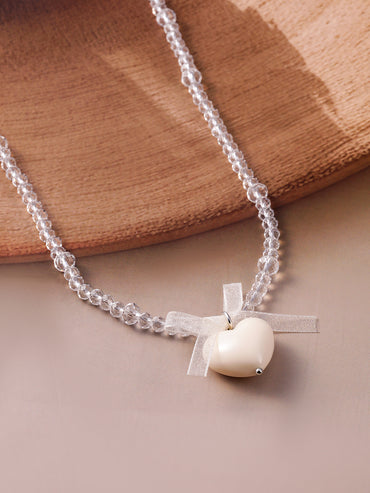 Sparkly Bow with Heart Trendy Necklace