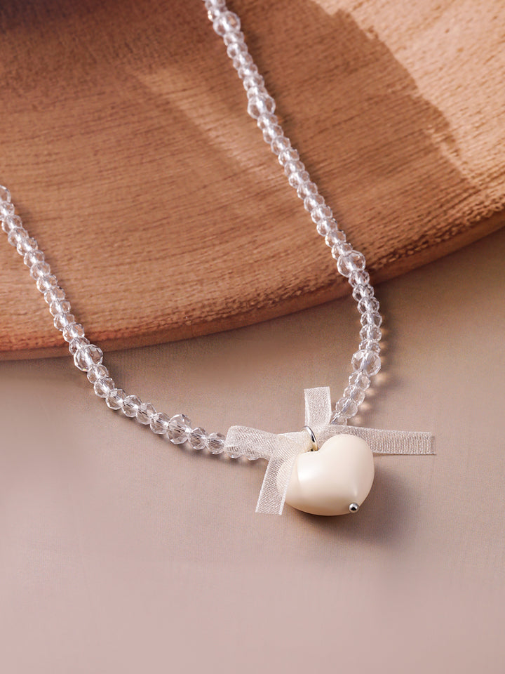 Sparkly Bow with Heart Trendy Necklace