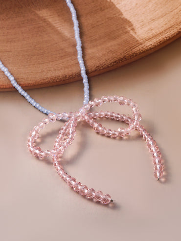 White Pearl Bow Necklace with Silver-Plated Clasp