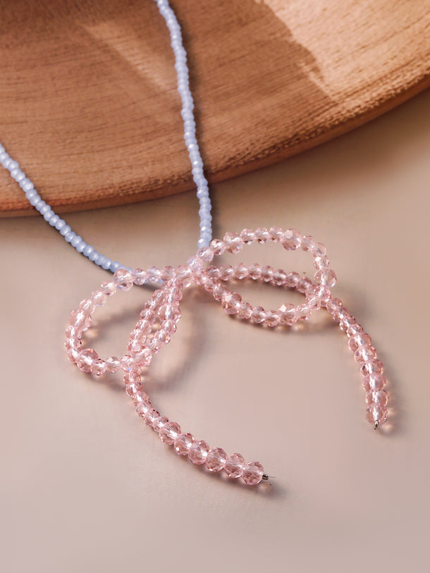 White Pearl Bow Necklace with Silver-Plated Clasp