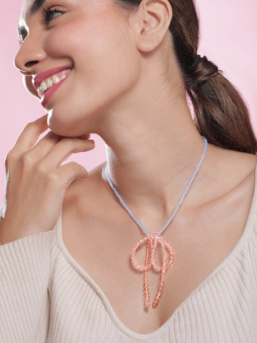 White Pearl Bow Necklace with Silver-Plated Clasp