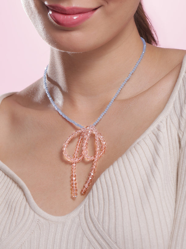 White Pearl Bow Necklace with Silver-Plated Clasp