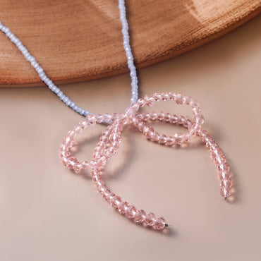 White Pearl Bow Necklace with Silver-Plated Clasp