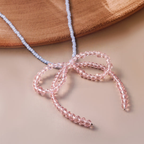 White Pearl Bow Necklace with Silver-Plated Clasp