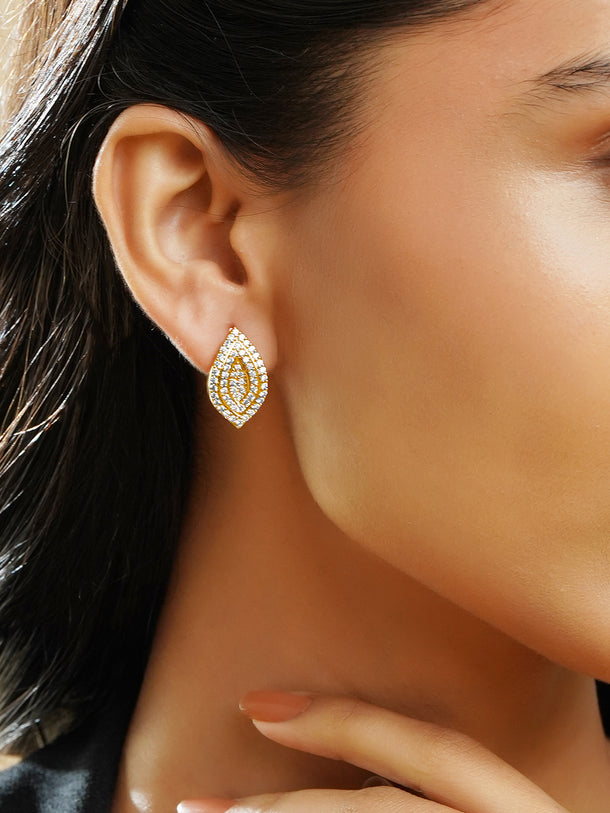 Rubans Voguish 18K Gold-Plated Marquise Leaf Crystal AD Stud Earrings