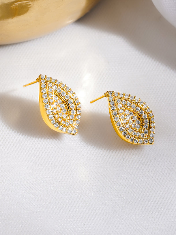 Rubans Voguish 18K Gold-Plated Marquise Leaf Crystal AD Stud Earrings