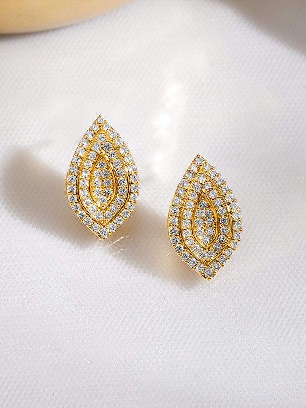 Rubans Voguish 18K Gold-Plated Marquise Leaf Crystal AD Stud Earrings