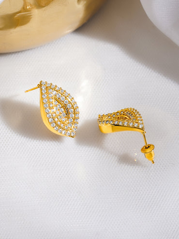 Rubans Voguish 18K Gold-Plated Marquise Leaf Crystal AD Stud Earrings
