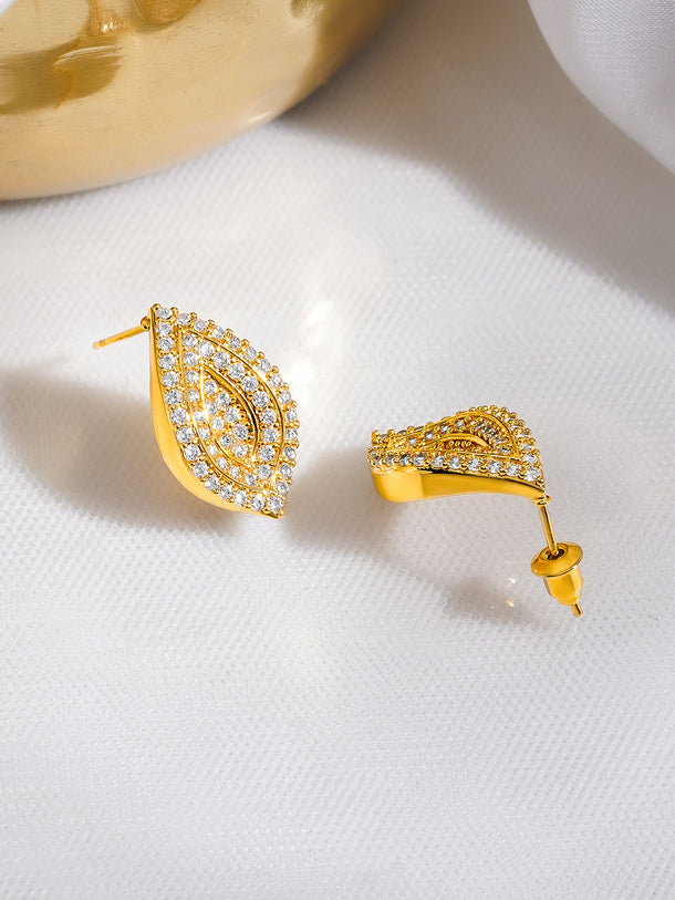 Rubans Voguish 18K Gold-Plated Marquise Leaf Crystal AD Stud Earrings