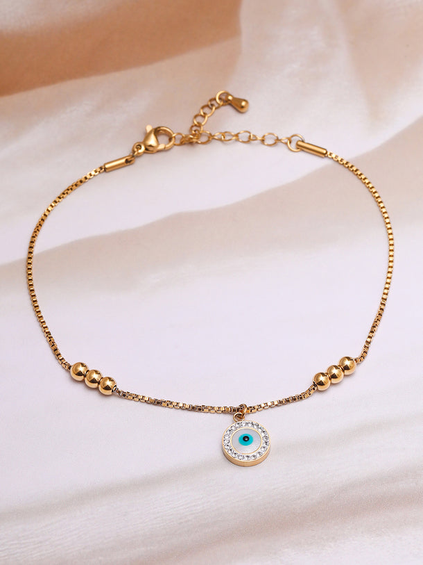 18K Gold-Plated Stainless Steel Tarnish-Free Waterproof Evil Eye Charm Anklet