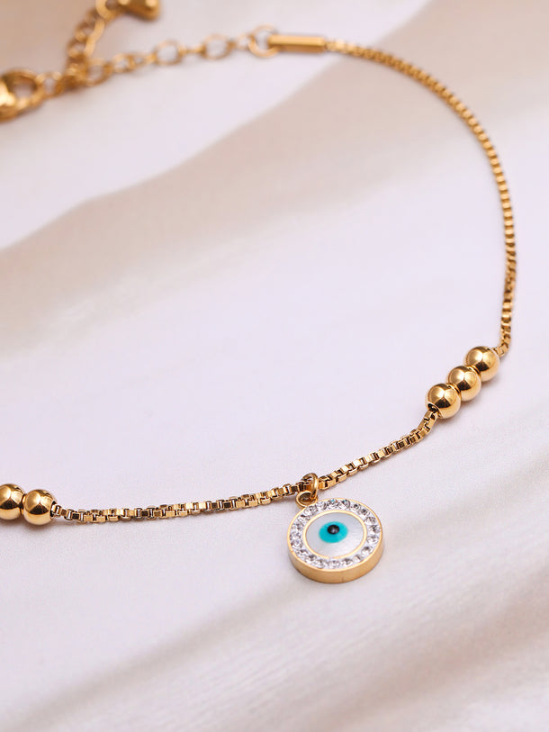 18K Gold-Plated Stainless Steel Tarnish-Free Waterproof Evil Eye Charm Anklet